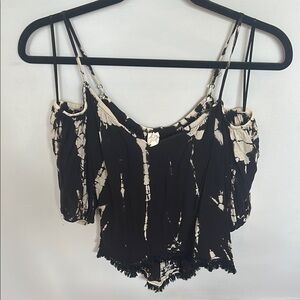 Surf Gypsy Black and Cream Smocked Camisole with off shoulder sleeves